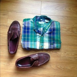 NWOT Izod Plaid Green Blue Button Up Summer Shirt